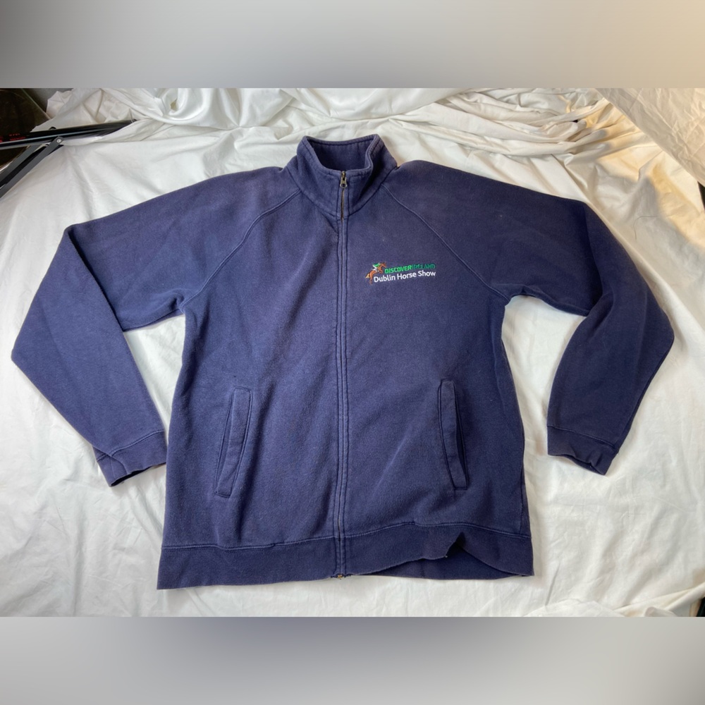 Navy Zip-Up Cotton Sweatshirt with Embroidered Logo Dublin Horse Show Size M